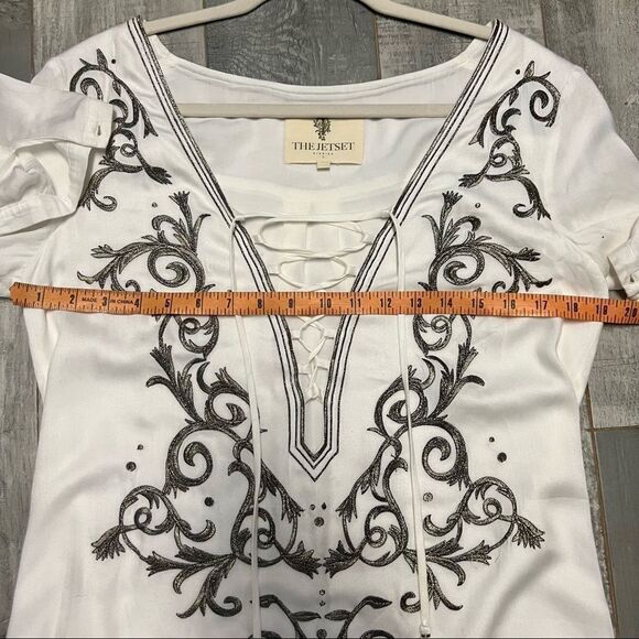 NEW Jetset Diaries Dynasty Ivory Black Embroidered Tunic Mini Dress Coverup S - Picture 10 of 12
